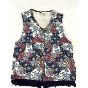 Vintage Southwestern Fringe Vest Womens USA Made Button‎ Up MEDIUM Aero 1990s